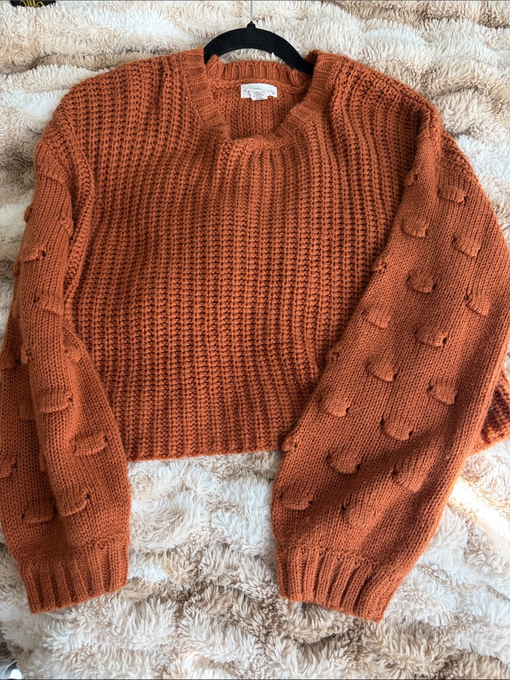 Full Tilt Cropped Bobble Sleeve Sweater - Rust
